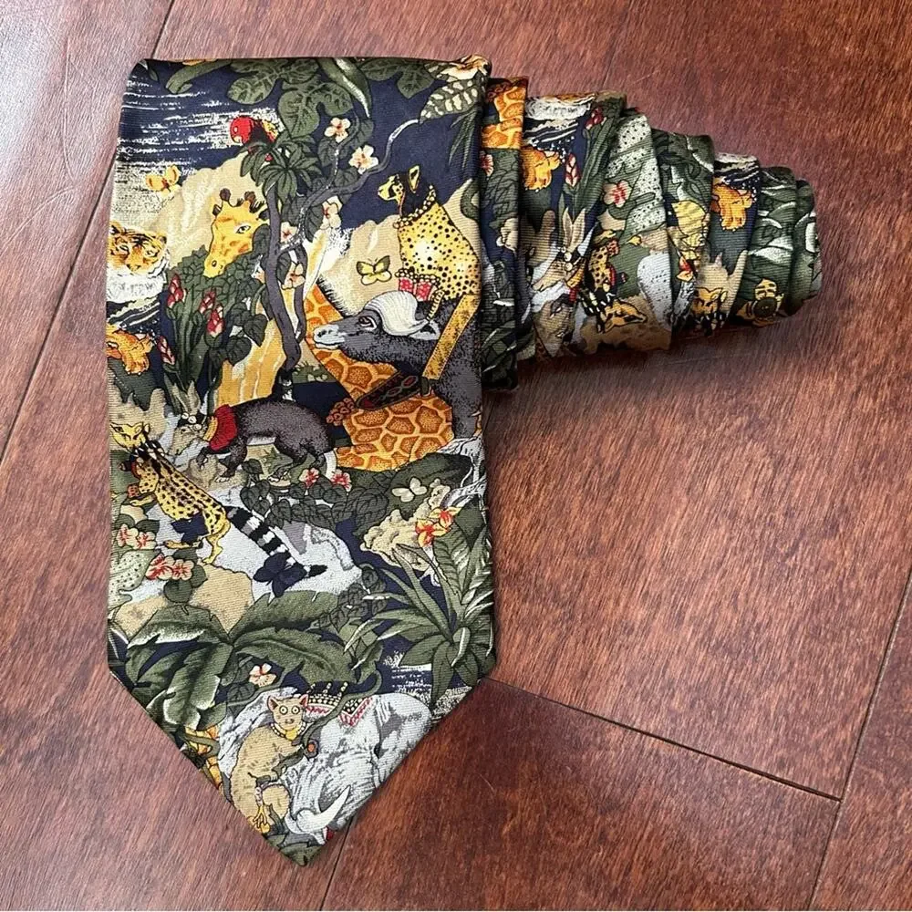 Vintage Pierre Cardin Exotic Tropical Animal Print Tie, 100% Silk